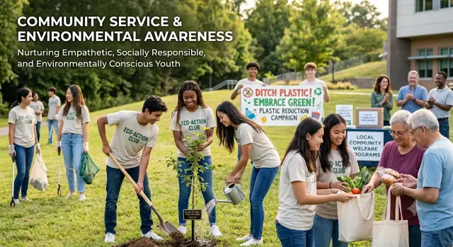 Illustration of students doing community service