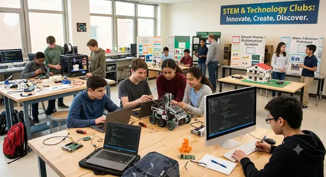 Illustration of students doing STEM projects